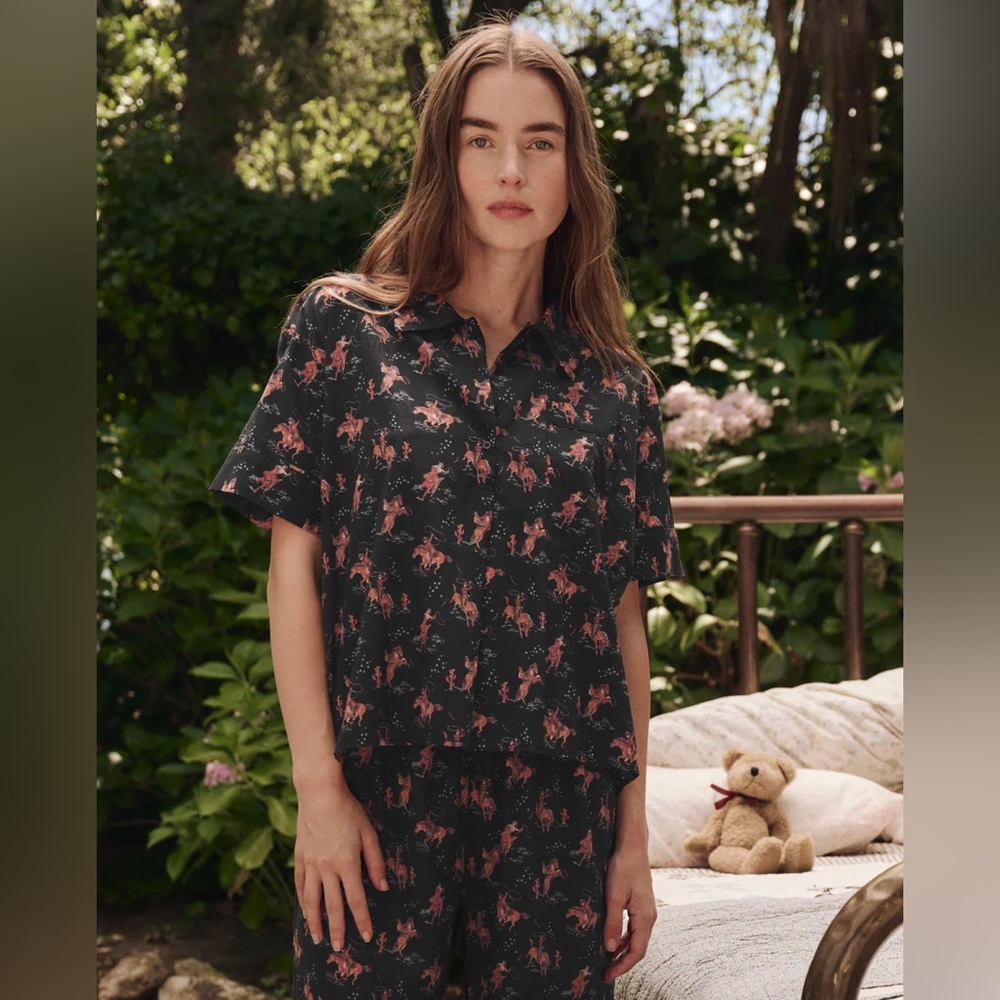 The Great Short Sleeve Pajama Shirt Navy Cowboy
